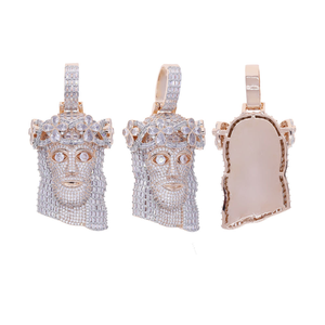 Collier religieux de luxe style hip-hop avec pendentif visage de Jésus en moissanite et couronne de fleurs, effet diamant glacé - Product Image 4