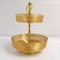 Support à gâteau à 2 niveaux en fil de fer poli en acier inoxydable, fait main, polyvalent, panier de rangement pour vaisselle, plateau à fruits et desserts, couleur or rose