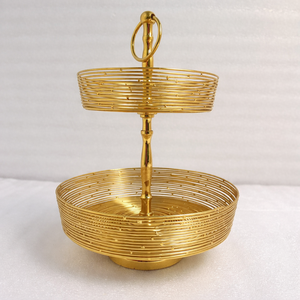 Support à gâteau à 2 niveaux en fil de fer poli en acier inoxydable, fait main, polyvalent, panier de rangement pour vaisselle, plateau à fruits et desserts, couleur or rose - Product Image 6