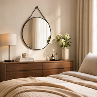 Miroir mural avec chaîne, miroir rond décoratif suspendu pour la décoration bohème de la maison