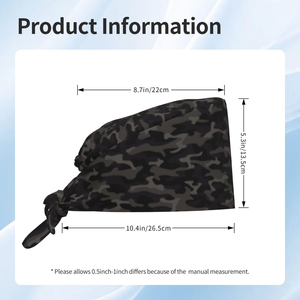 Custom Camouflage <b>Scrub</b> <b>Cap</b> for Doctors & Nurses | Tie-Back Adjustable Dental Surgical Hat | Black Grey Camo Cotton Headwear - Product Image 6