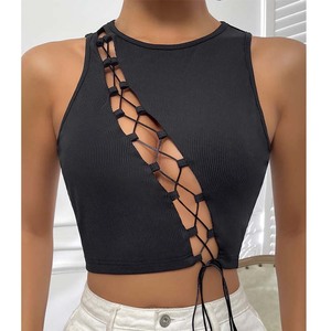 Camiseta sin mangas acanalada para mujer, elástica, suave, informal, ligera, de verano, a la moda, para uso diario, cómoda - Product Image 2