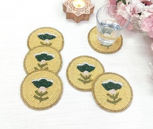 ALI FASHION ART Handmade Beaded Maple Leaf Coasters Set Reusable Fabric <b>Bar</b> <b>Mats</b> Classic Autumn Design Orange Yellow Brown - Product Image 4