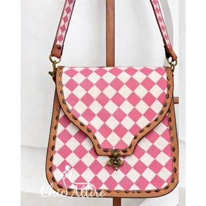 2026 Western Stylish Checks Design Gypsy Boho Handbags Premium <b>Leather</b> Handcrafted Pink & <b>White</b> Checkered Women's Messenger <b>Bags</b> - Product Image 1