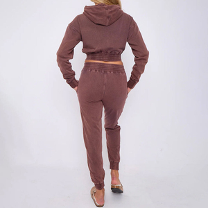 Premium Acid Wash Joggers Set for Women Custom Street Wear Patch Embroidery <b>Cropped</b> <b>Zip</b>-<b>up</b> Hoodie Tracksuits Winter Collection - Product Image 6