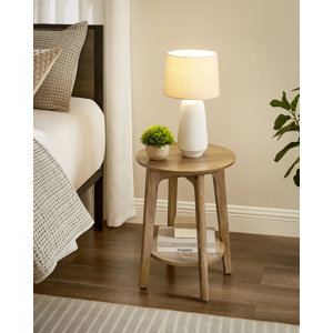 Round Wooden End <b>Table</b> with Lower Storage Shelf Natural Wood Finish Tripod Leg <b>Side</b> <b>Table</b> for Living Room <b>Bedroom</b> Home Furniture - Product Image 2