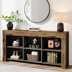 Mesa Consola Rústica de Madera Maciza con Estantes de Almacenamiento para la Entrada o Sala de Estar - Product Image 1