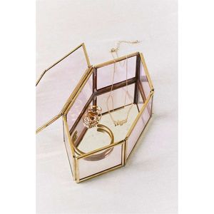 Vintage Brass Glass Jewelry <b>Box</b> Gold Geometric Keepsake Organizer Clear Decorative Storage Case Wedding Gift Tabletop Decor <b>Box</b> - Product Image 6