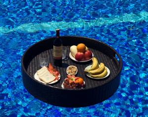 Plateau à thé AC00033, plateau rond flottant de luxe pour le petit-déjeuner et le service, en métal, pour hôtels et villas, pour utilisation en bord de piscine - Product Image 2