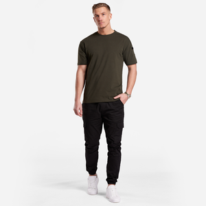 T-shirt homme vert olive foncé à manches courtes, coupe classique, col rond, uni, avec empiècements aux manches, basique - Product Image 4