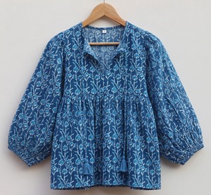 Boho Hand Block Print Floral Lace Women's Cotton Tank Tops <b>Bow</b> Collar Breathable Casual Summer <b>Gift</b> Wear Bulk Supplier India - Product Image 1