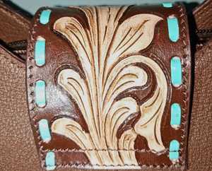 Luxury Cowhide Leather Western Clutch Bag Handmade Hair-On Hide Purse with Turquoise Floral Accent for <b>Women</b> - Product Image 5