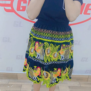 Jupe midi décontractée en mousseline unie style micronésien, taille haute, broderie, nouvelle collection été 2026 pour femme - Product Image 5