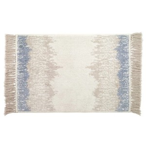 Ikat Pattern Cotton Bath <b>Mat</b> Rectangle Bohemian Style Woven With Fringe Non-Slip Rubber Backing Machine Washable - Product Image 2
