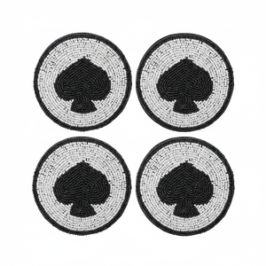 Posavasos de Té con Cuentas Hecho a Mano, Edición Clásica, Diseño de Espadas en Blanco y Negro, Redondo, Elegante Adorno de Mesa - Product Image 1