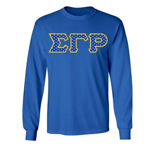 T-shirt à manches longues en sergé bleu avec écusson Sigma Gamma Rho et lettres, col rond, pour femme, sororité grecque, vêtement de campus personnalisé - Product Image 1