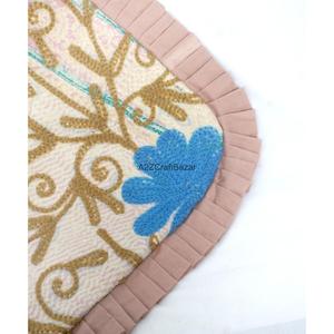 Handmade 100% Pure Cotton Kantha Suzani Embroidery Textile <b>Bag</b> With Ruffle Handle Classy Embroidery Design With <b>Medium</b> Size - Product Image 5