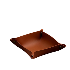 Bandeja Organizadora Cuadrada de Cuero Marrón, Plegable, para Llaves, Monedas, Joyas, Teléfono, Almacenamiento de Escritorio - Product Image 1