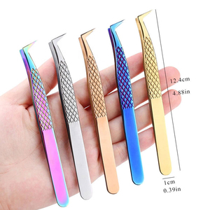Pince à épiler pour extensions de cils en acier inoxydable de qualité supérieure, logo personnalisé, poignée diamant, arc-en-ciel or bleu, pince à épiler pour volume de cils 90 degrés - Product Image 5