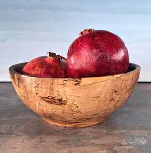 Cuenco de Madera Artesanal Tradicional con Granadas, Decorativo Rústico para Exhibición de Frutas, Redondo, de Madera Natural - Product Image 1