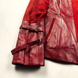 Vintage Red Leather <b>Jacket</b> Buckle Front Biker Motorcycle Genuine Leather Coat 2026 - Product Image 2