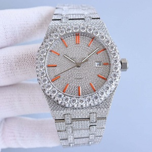 Moissanite Diamond Studded Sapphire Crystal Glass <b>Watch</b> <b>Case</b> 10 Bar Water Resistant Custom Mechanical Stainless Steel Band - Product Image 1