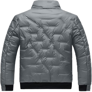 Chaqueta de Invierno Acolchada Gris para Hombre, Cuello Alto, Cierre de Cremallera Frontal, Resistente al Viento, Corte Regular, Color Sólido, Ropa Exterior de Poliéster - Product Image 2