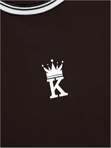 Camiseta de verano con cuello redondo y manga corta para hombre con estampado de letras y ribete a rayas - Product Image 4