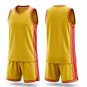 Conjunto de camiseta de baloncesto marrón y roja con cuello en V, top sin mangas y pantalones cortos, uniforme unisex para adultos de poliéster transpirable - Product Image 4