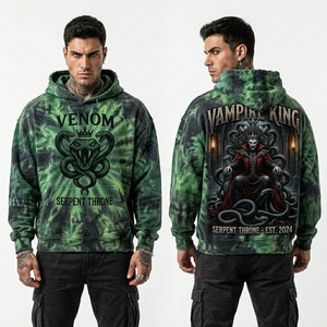 Sweat à capuche bleu pour homme imprimé sur mesure, motif vitrail, streetwear, pull molletonné épais, fournisseur en gros - Product Image 2