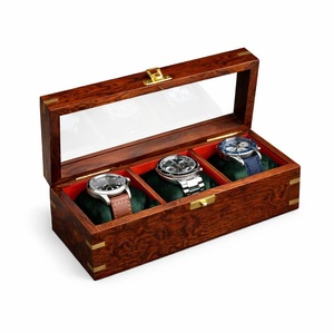 Wooden Jewelry Watch Box for Men and Women 3-Slot Watch Organizer <b>Display</b> <b>Case</b> with Hinged Lid Grey Storage - Product Image 1