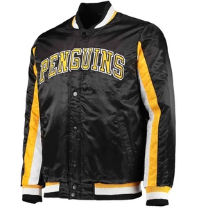 Fabricant de vestes bomber de hockey sur glace personnalisées avec patchs brodés OEM, style streetwear américain, en satin épais coupe-vent pour l'hiver, style universitaire - Product Image 1