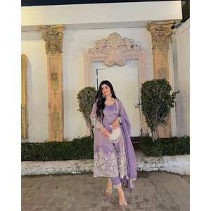 Vestido XL de diseñador: conjunto de fondo y Dupatta con bordado de hilo - Product Image 5