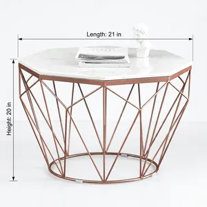 Modern <b>Marble</b> Look Coffee <b>Table</b> Metal Frame Center <b>Table</b> White Top Copper Finish For Living Room Center <b>Table</b> For Cafeteria - Product Image 4