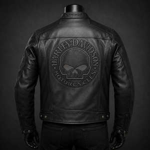 Chaqueta de Cuero H-D Unisex Willie G Skull con Bordado 3D y Estampado por Transferencia Térmica, Manga Larga, Cortavientos, para Motocicleta - Product Image 1