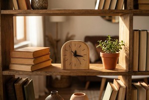 Modern Natural Finish Wooden <b>Desk</b> Clock <b>Electronic</b> Movement Touch Sensing Silent Function Needle Display-Office Living Room - Product Image 3