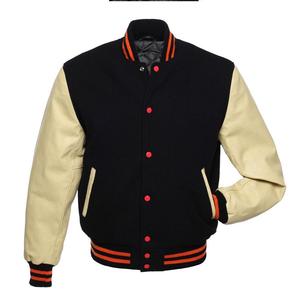 The Best Quality <b>Men</b> Black Wool Body Half <b>White</b> Cow Leather Sleeve Bomber <b>Jacket</b> - Product Image 1