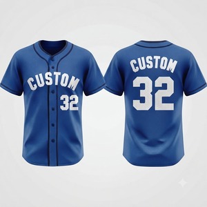 Camiseta de Béisbol Azul Personalizada de Manga Corta con Botones al Frente para Hombre, Transpirable, de Poliéster, Corte Regular, con Impresión de Nombre del Equipo 32 - Product Image 1