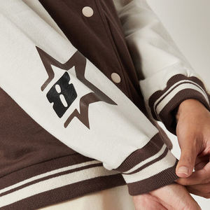 Veste universitaire à manches longues, col boutonné, couleur unie, bordure contrastée, coupe classique, vêtements d'automne pour femmes, tricot polyester coton - Product Image 6
