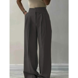 Pantalon tailleur à taille haute et jambes larges pour femme avec plis - Product Image 2