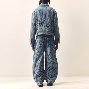 Custom Vintage Denim Sets Acid Washed Denim Jacket Baggy Jeans Jacket Set Breathable Eco-Friendly Cotton Luxury Unisex Denim - Product Image 5