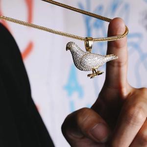 Collier Pendentif Hip Hop Oiseau Colombe Luxe Sertie de Pierres, en Argent Sterling 925 Plaqué Or, Breloque pour Hommes et Femmes, Bijoux Personnalisés, Vente en Gros - Product Image 2