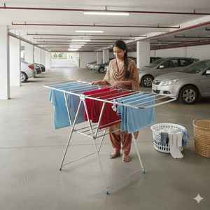 Double Wing <b>Clothes</b> <b>Drying</b> <b>Rack</b> <b>Foldable</b> Laundry Airer Stand With Multiple Hanging Bars For Indoor Outdoor Use Home Organization - Product Image 3