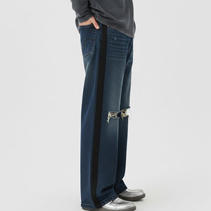 Pantalon en jean ample style hip-hop color block, coupe décontractée, avec logo brodé personnalisé, en denim épais – Meilleures ventes - Product Image 6