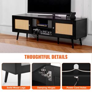 Mobile TV Moderno Boho per TV da 65 Pollici, Centro Intrattenimento con Ante in Rattan e Porte USB, Elegante Mobile Porta TV - Product Image 6