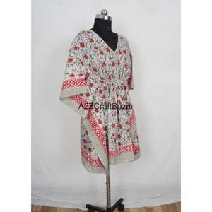 Vestido Kaftán Midi de Algodón 100% Hecho a Mano para Mujer, Estilo Romántico Vintage con Estampado Floral, Cuello en V, Ajustado, con Borlas y Volantes, Mangas Cortas, Ecológico - Product Image 6