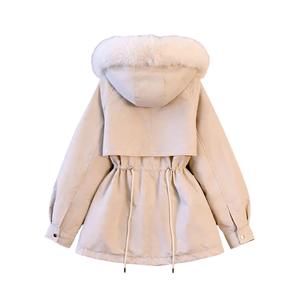 Parka con Capucha de Piel Sintética Beige para Hombre, Chaqueta de Invierno Gruesa Cortavientos, Abrigo Acolchado Casual con Cremallera, Ropa Exterior Transpirable para Hombre - Product Image 3