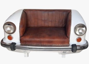 Canapé de bureau industriel moderne, reproduction de canapé de voiture vintage Ambassador deux places avec éclairage en cuir - Product Image 4