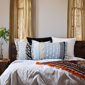 Cojín Lumbar de algodón negro para el hogar, funda de almohada decorativa ecológica hecha a mano a rayas Bohemia marroquí Vintage - Product Image 1