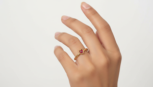 Bague fine plaquée or avec pierre précieuse rouge en forme de cœur, sertie de pierres, bijoux pour femmes, cadeau pour anniversaire, mariage - Product Image 4